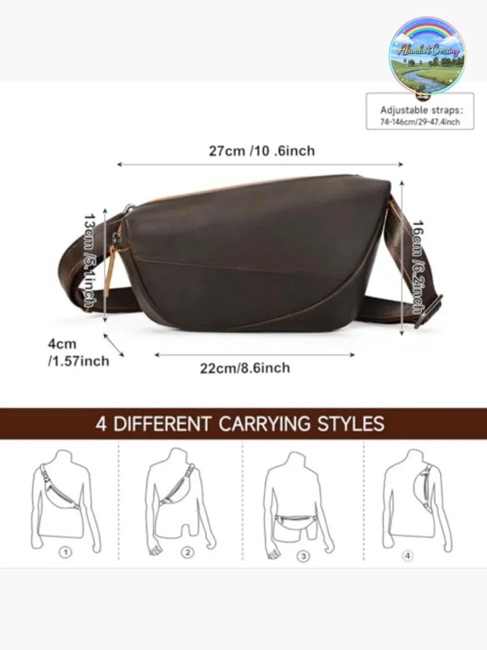 Genuine Leather Sling Bag Crossbody Purse Hiking Travel Chest Daypack